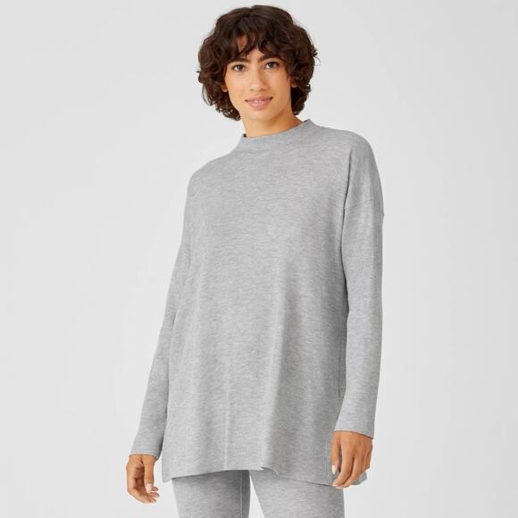 NWT Eileen Fisher Cozy Waffle Knit Mock Neck Top in Dark Pearl sz SP - Picture 1 of 10